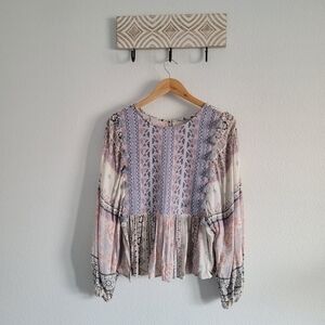 American Eagle boho tassle embroidered top with bell sleeves